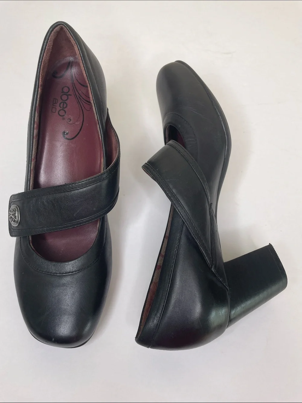 OBEO B.I.O. System Black Leather OPHELIA Mary Jane Block Heel Pump Shoes 7N